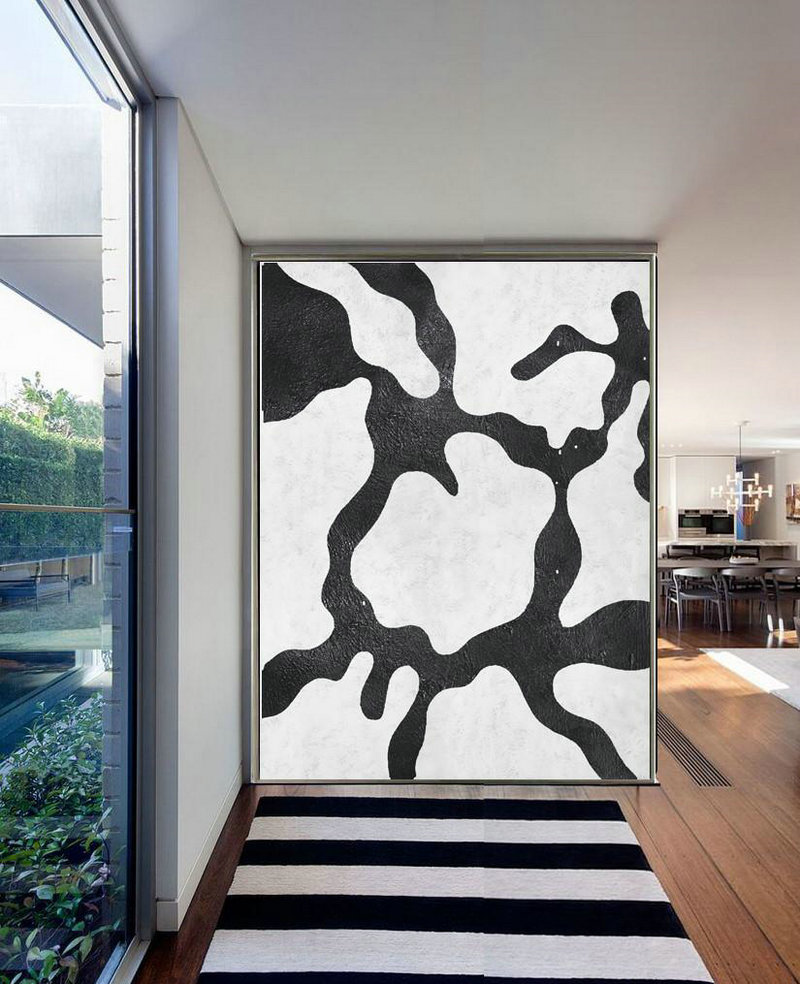 Extra Large 72" Acrylic Painting,Black And White Minimal Painting On Canvas - Home Decor Canvas